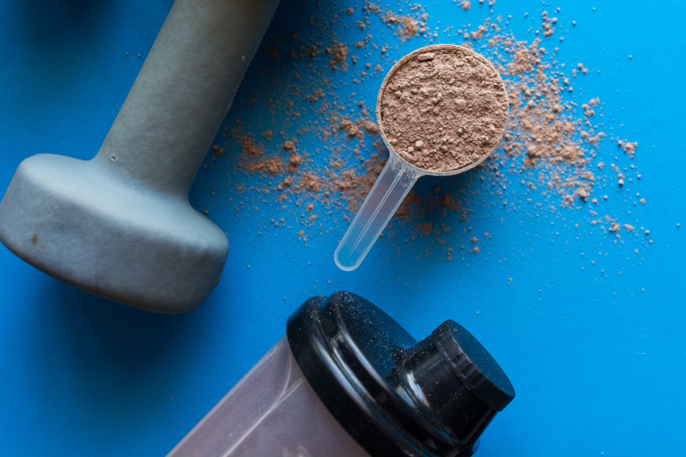 Whey protein shake with chocolate flavor