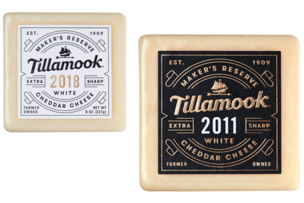 Tillamook 2011 and 2018 white cheddar vintage cheeses