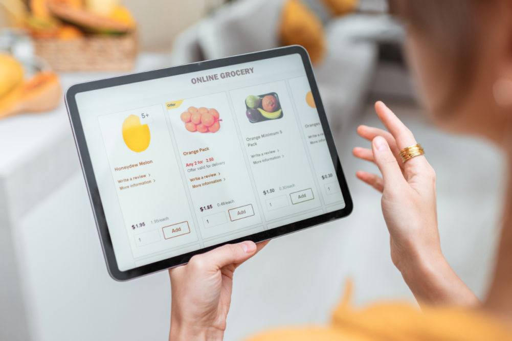 Shopping for groceries online using a tablet