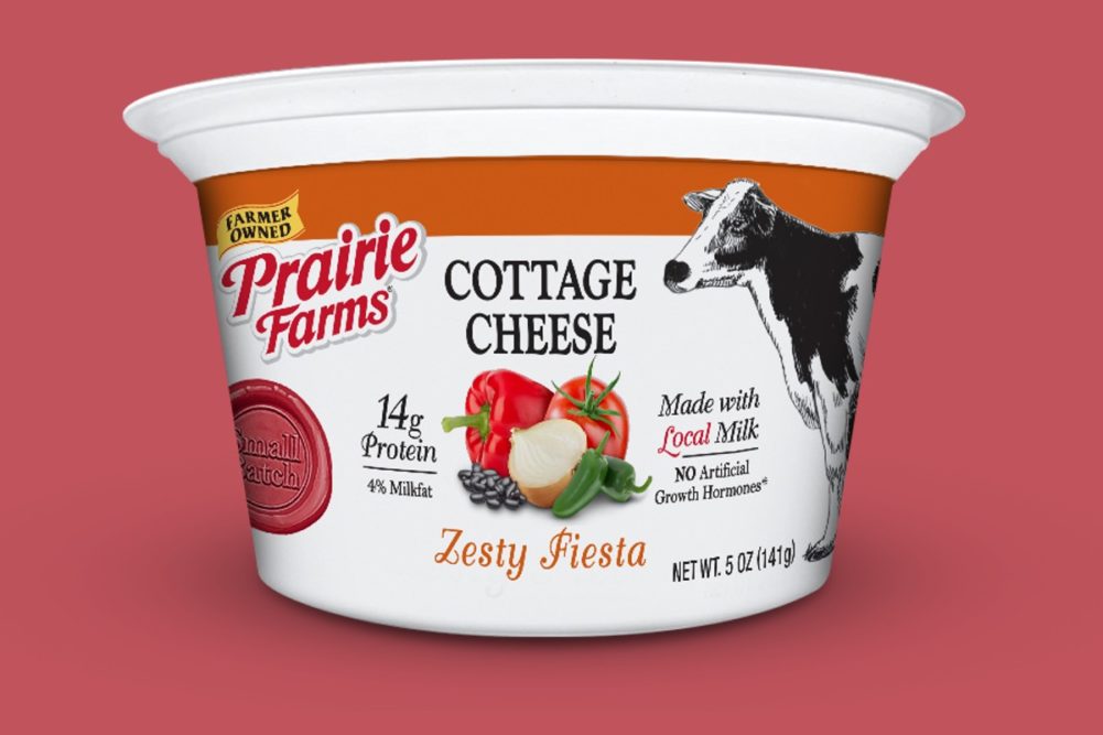 Prairie Farms Cottage Cheese snack-sized cups zesty fiesta garden veggie strawberry pineapple peach small curd low-fat