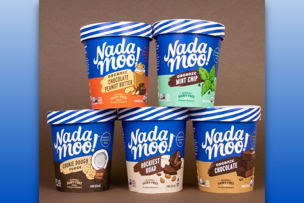 NadaMoo packaging flavors cookie dough fudge organic chocolate peanut butter organic mint chip rockiest road organic chocolate dairy free dairy alternative ice cream