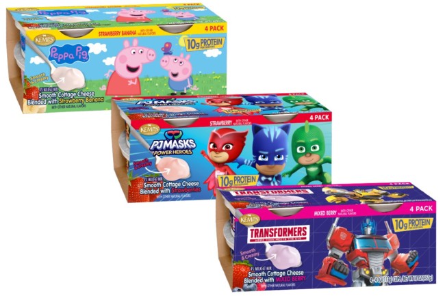 Kemps smooth cottage cheese flavors variety packs Peppa Pig PJ Masks Transformers