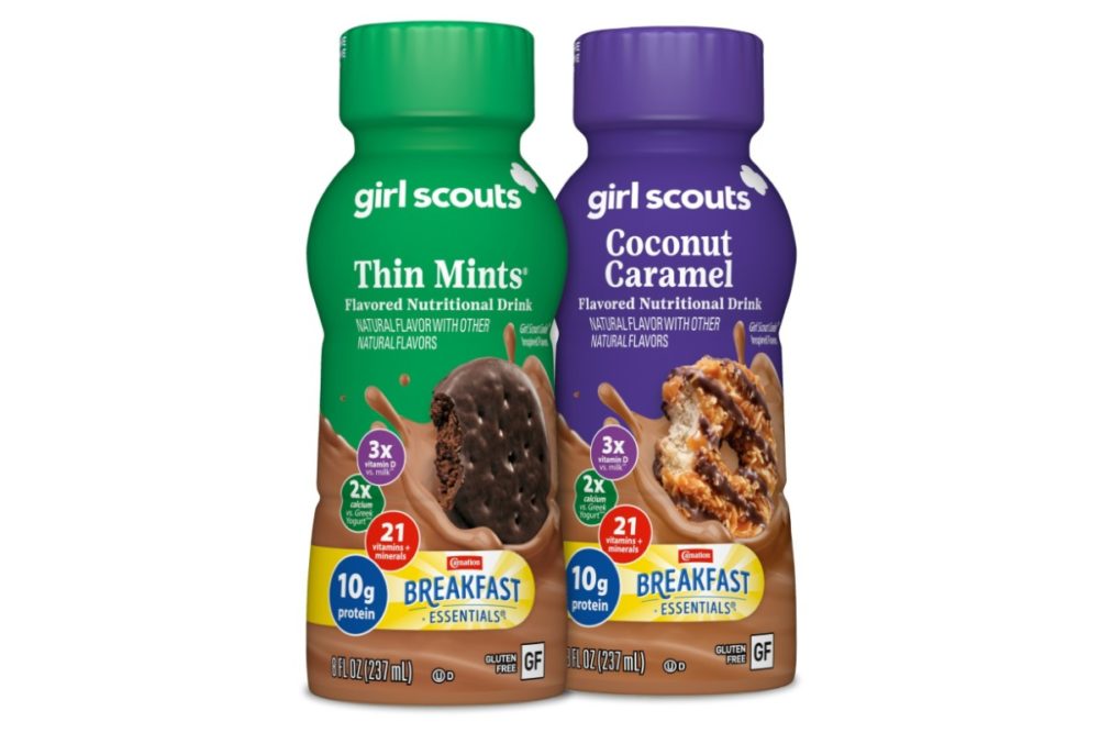 Carnation Breakfast Essentials Girl Scout flavors drinks Nestlé Thin Mints, Coconut Caramel