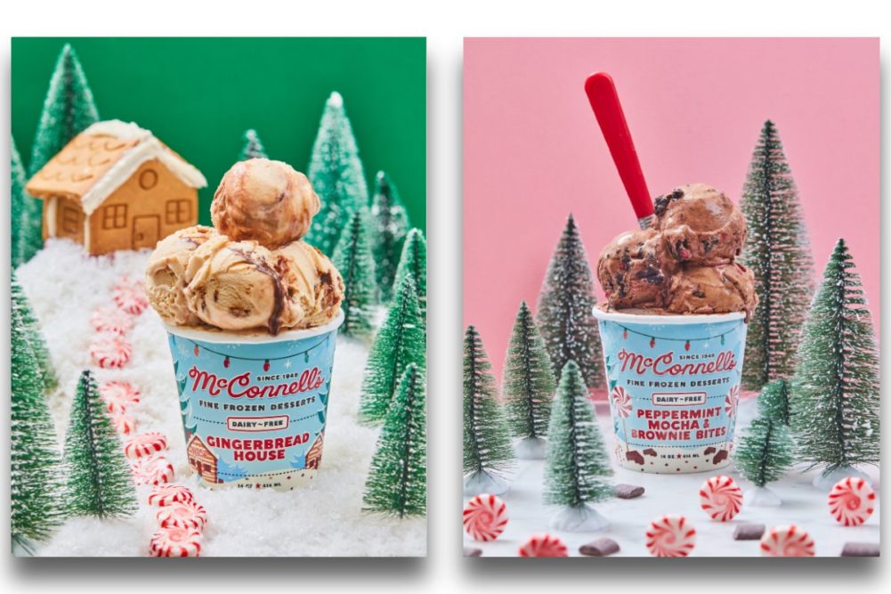 McConnell's Fine Ice Creams Whole Foods holiday ice cream non dairy flavors seasonal winter Gingerbread House and Peppermint Mocha & Brownie Bites