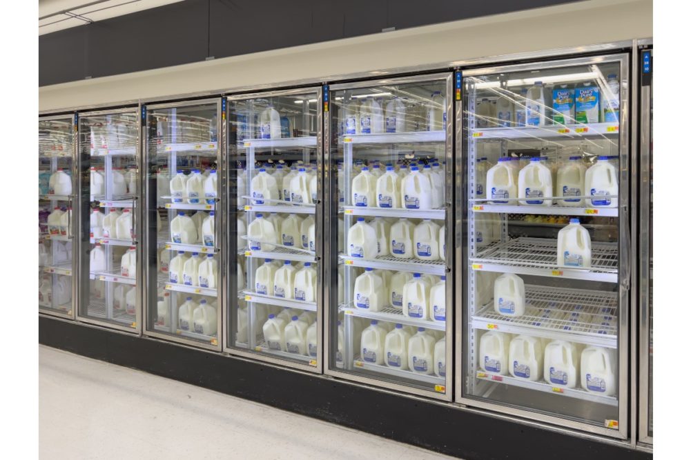 milk dairy case aisle products retail grocery store shopping