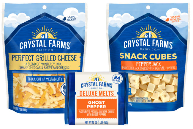 Crystal Farms new cheese products flavors dairy perfect grilled cheese pepper jack cubes ghost pepper deluxe melts Midwest launch spring
