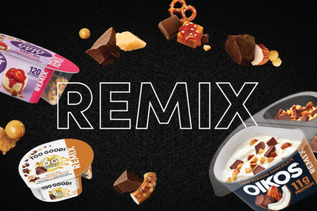 Danone Remix yogurt toppings dairy snacks new products Oikos Light and Fit Too Good mix-ins