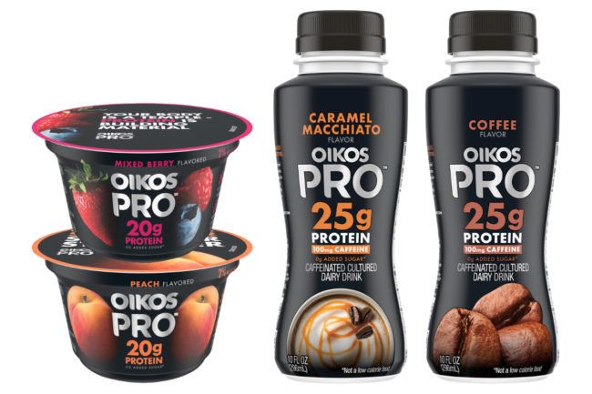 Danone Oikos Pro yogurt cups and drinks